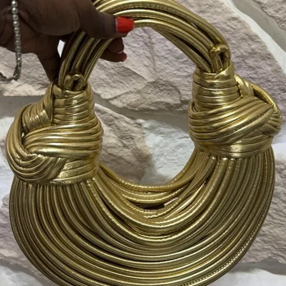 Gold Metallic Hand-Woven Evening Handbag - Picture 3 of 3